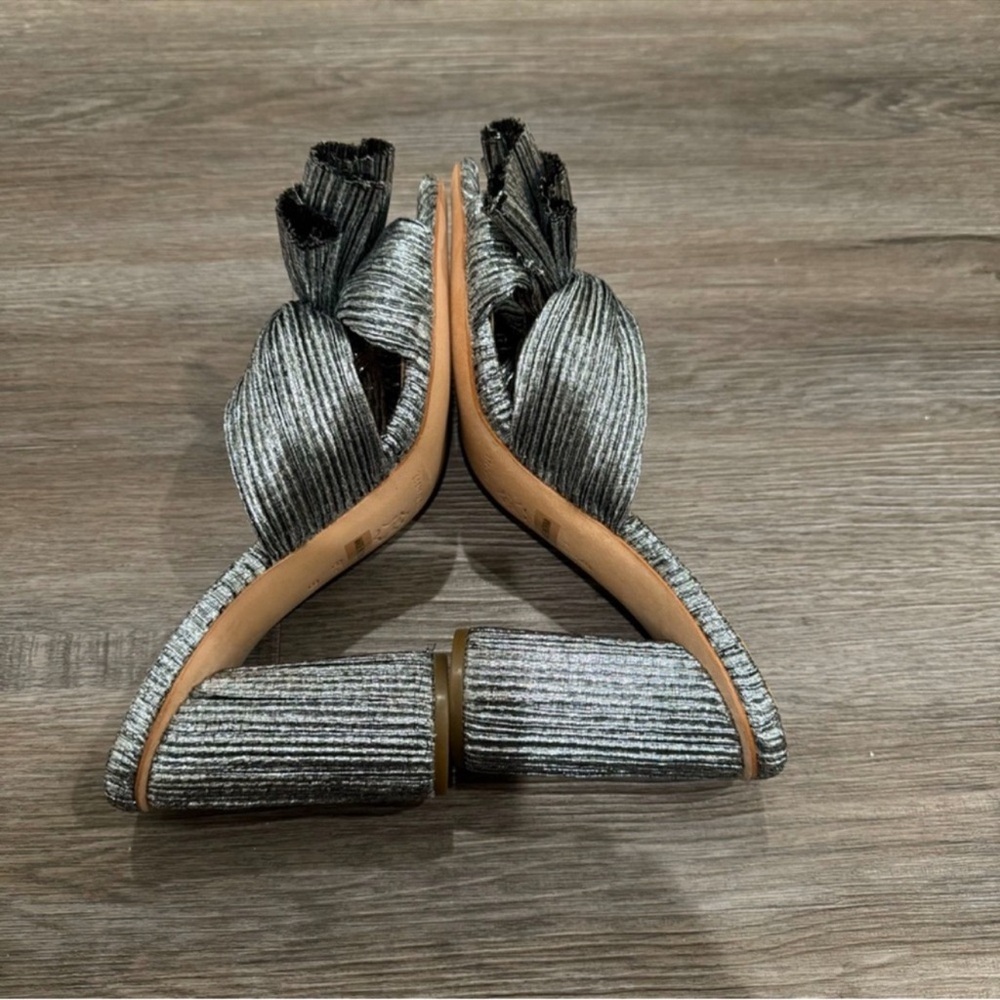 Loeffler Randall Penny Dark Silver Pleated Bow Fabric Sandal Heel Mules - Picture 7 of 9